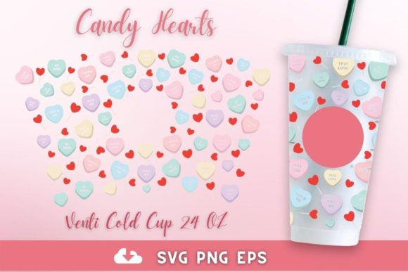 Candy Hearts Cold Cup SVG for Crafters and Graphics